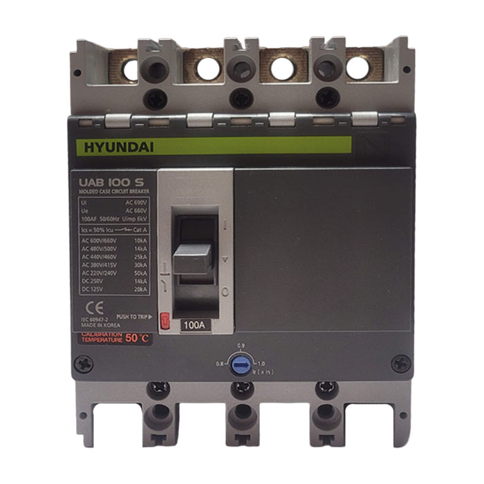 HYUNDAI UAB100-S4PT40100F INTERRUPTOR CAJA MOLDEADA TERMINAL AJUSTABLE 4 POLOS 30kA 80-100A