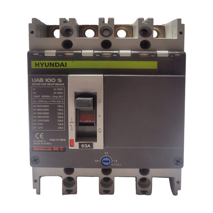 HYUNDAI UAB100-S4PT4063F INTERRUPTOR CAJA MOLDEADA TERMINAL AJUSTABLE 4 POLOS 30kA 50-63A