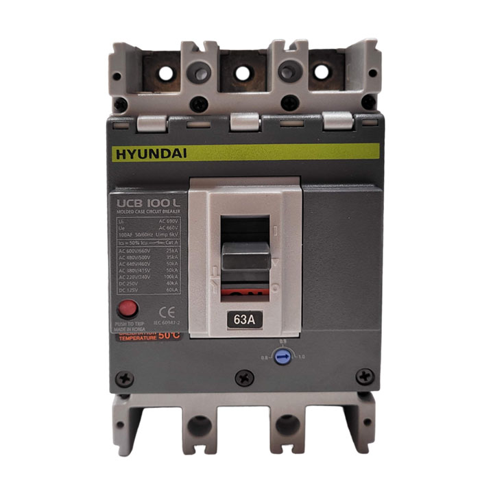 HYUNDAI UCB100-L3PT4063F INTERRUPTOR UCB100 3 POLOS 50kA 380/415V CORRIENTE ALTERNA 50-63A