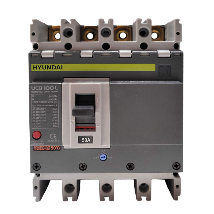 HYUNDAI UCB100-L4PT4050F INTERRUPTOR UCB100 4 POLOS 50kA 380/415V CORRIENTE ALTERNA 40-50A